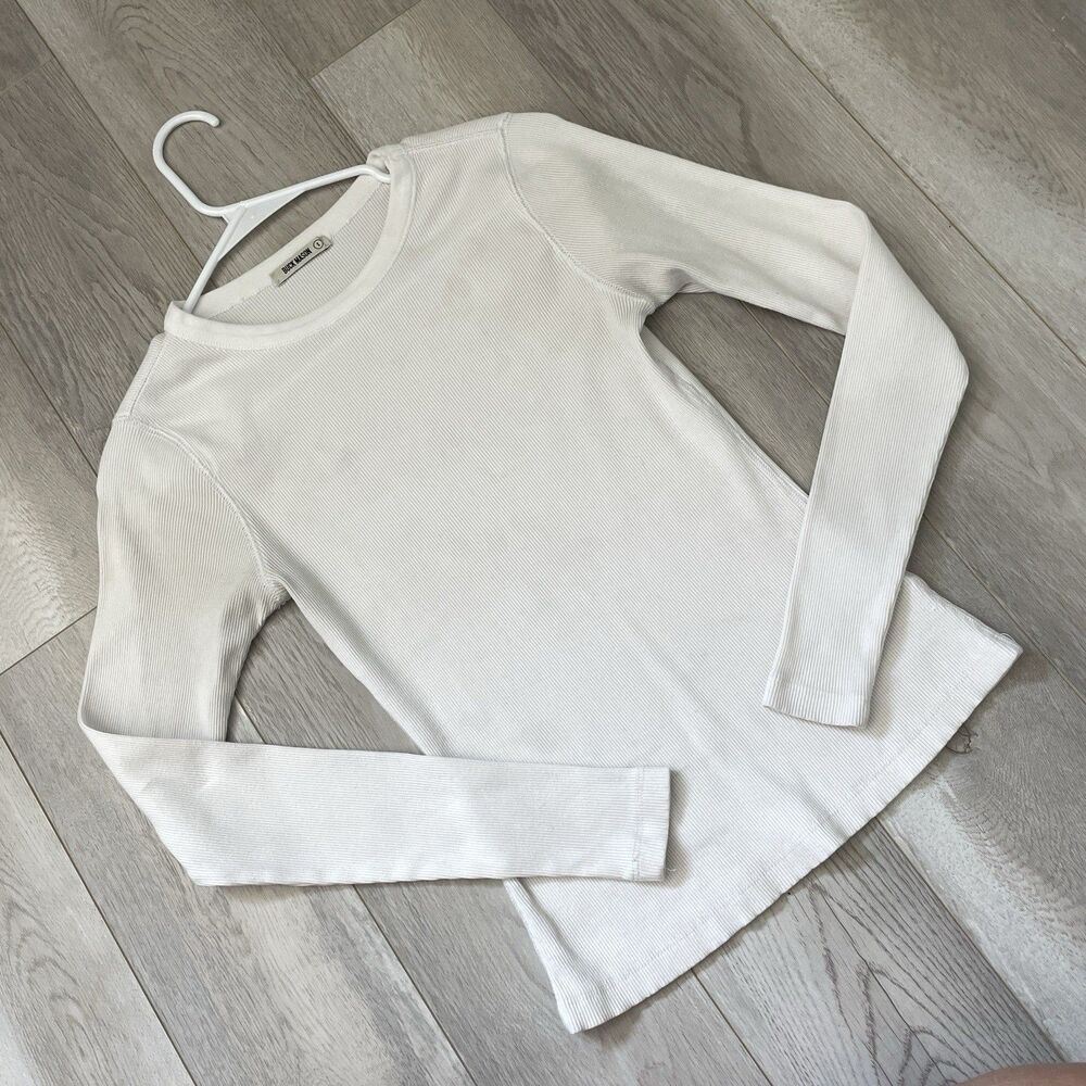 Buck Mason Tshirt cotton long sleeve ribbed womens White small basic minimalist